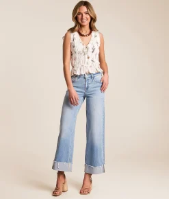 VERVET by Flying Monkey Olivia Cropped Wide Leg Stretch Jean Vibrant Hot