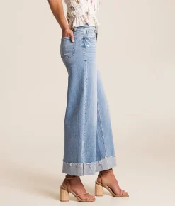 VERVET by Flying Monkey Olivia Cropped Wide Leg Stretch Jean Vibrant Hot