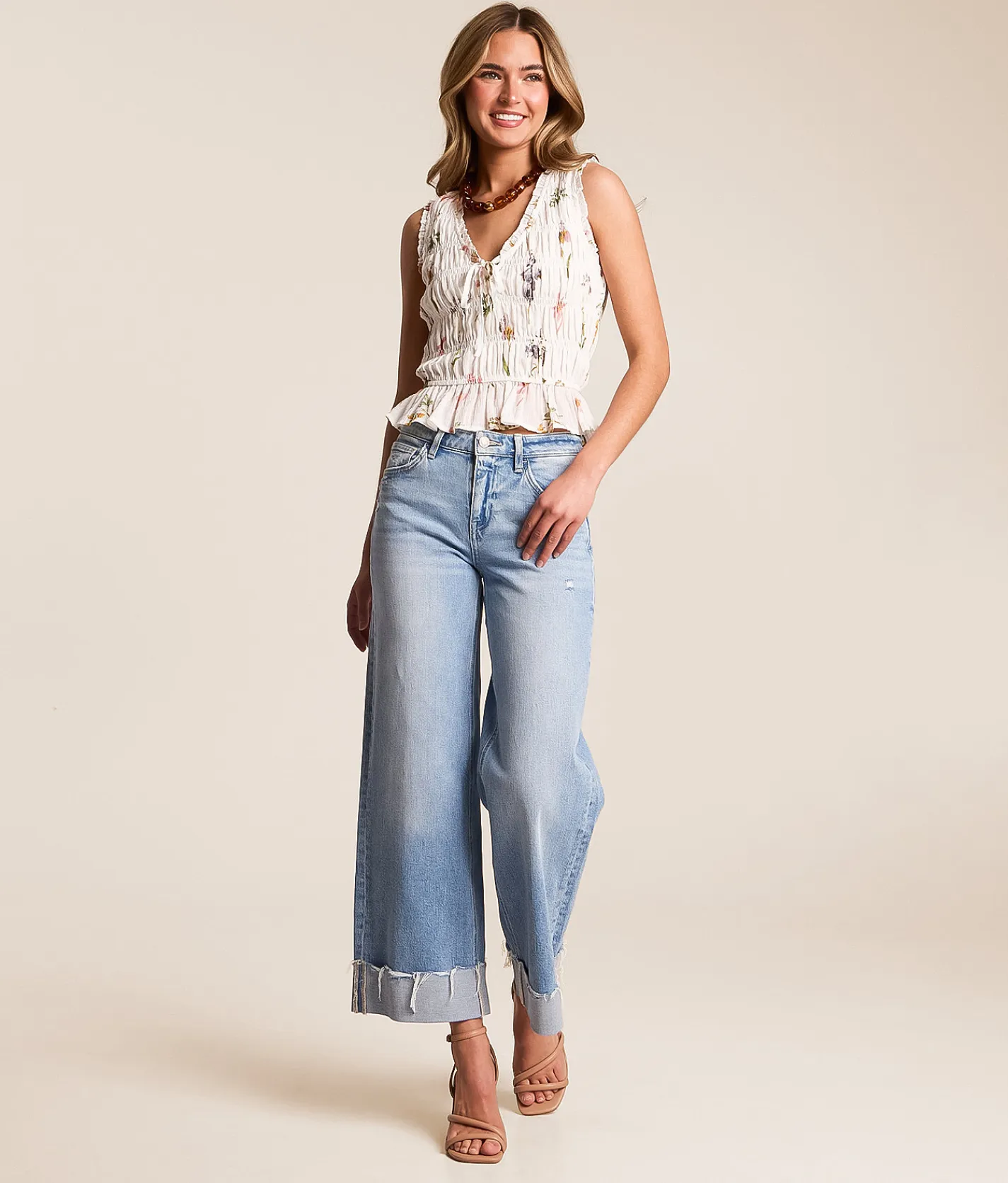 VERVET by Flying Monkey Olivia Cropped Wide Leg Stretch Jean Vibrant Hot