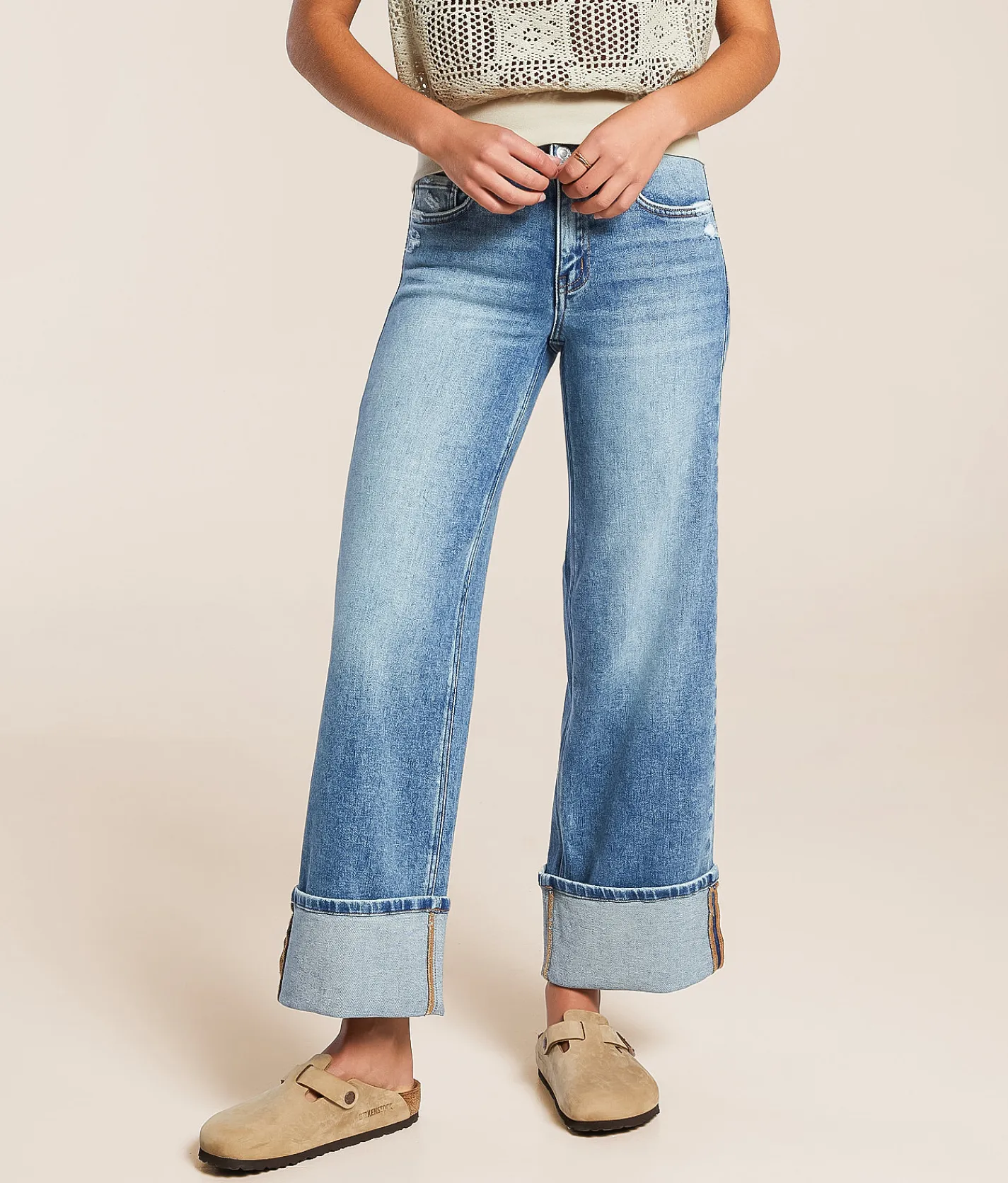 VERVET by Flying Monkey Olivia Cropped Wide Leg Stretch Jean Rosy Hot