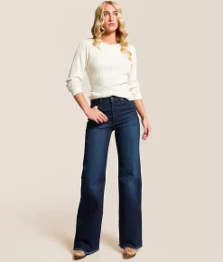 Kimes Ranch Olivia High Rise Wide Leg Stovepipe Jean Dark Wash New