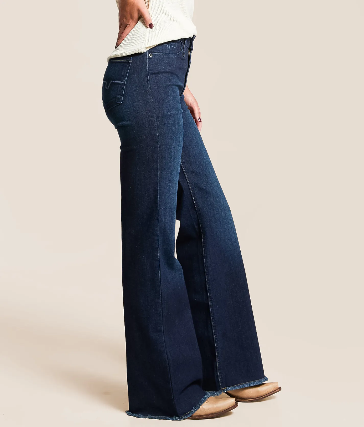 Kimes Ranch Olivia High Rise Wide Leg Stovepipe Jean Dark Wash New