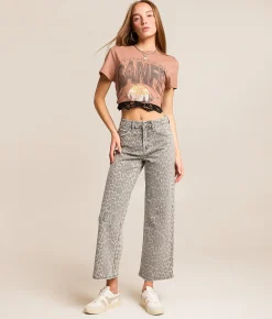 Jeans | VERVET by Flying Monkey Olivia Leopard Wide Cropped Jean Grey Leopard