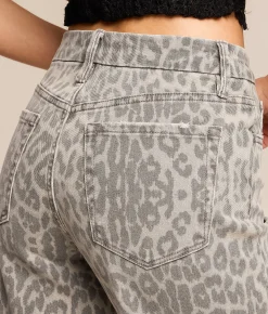 Jeans | VERVET by Flying Monkey Olivia Leopard Wide Cropped Jean Grey Leopard