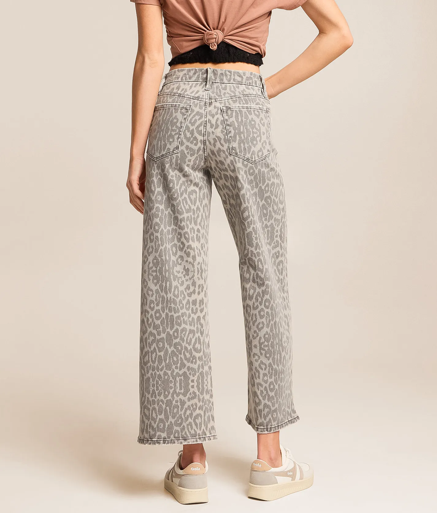Jeans | VERVET by Flying Monkey Olivia Leopard Wide Cropped Jean Grey Leopard
