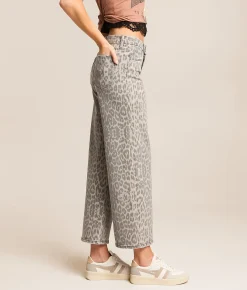 VERVET by Flying Monkey Olivia Leopard Wide Cropped Jean Grey Leopard Sale