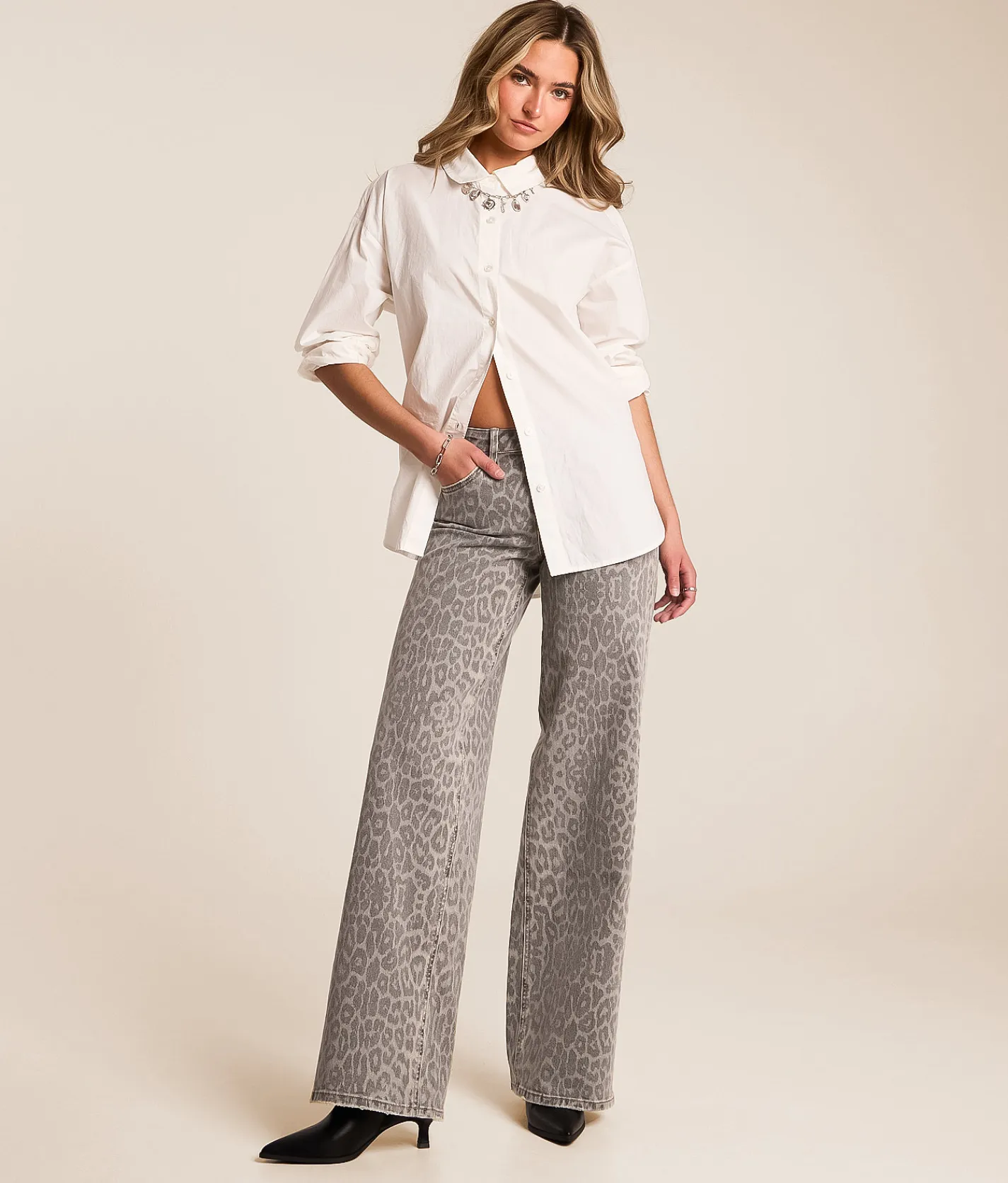 Jeans|Bottoms | VERVET by Flying Monkey Olivia Leopard Wide Leg Jean Grey Leopard