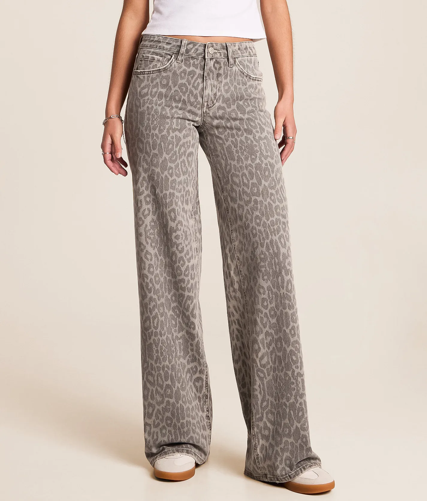 Jeans|Bottoms | VERVET by Flying Monkey Olivia Leopard Wide Leg Jean Grey Leopard