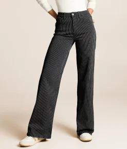 Jeans|Bottoms | VERVET by Flying Monkey Olivia Striped Wide Leg Stretch Jean Blue Rain