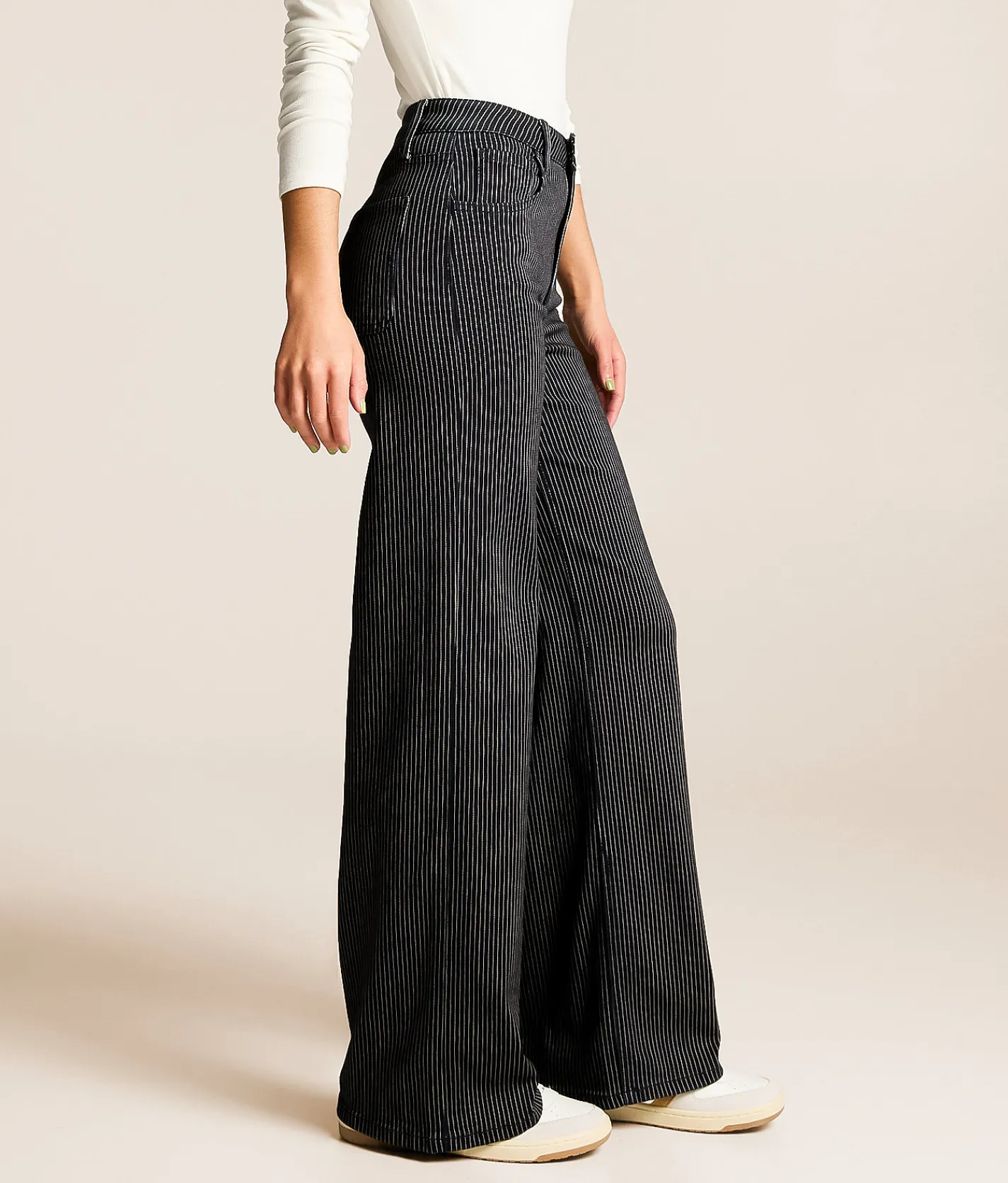 Jeans|Bottoms | VERVET by Flying Monkey Olivia Striped Wide Leg Stretch Jean Blue Rain