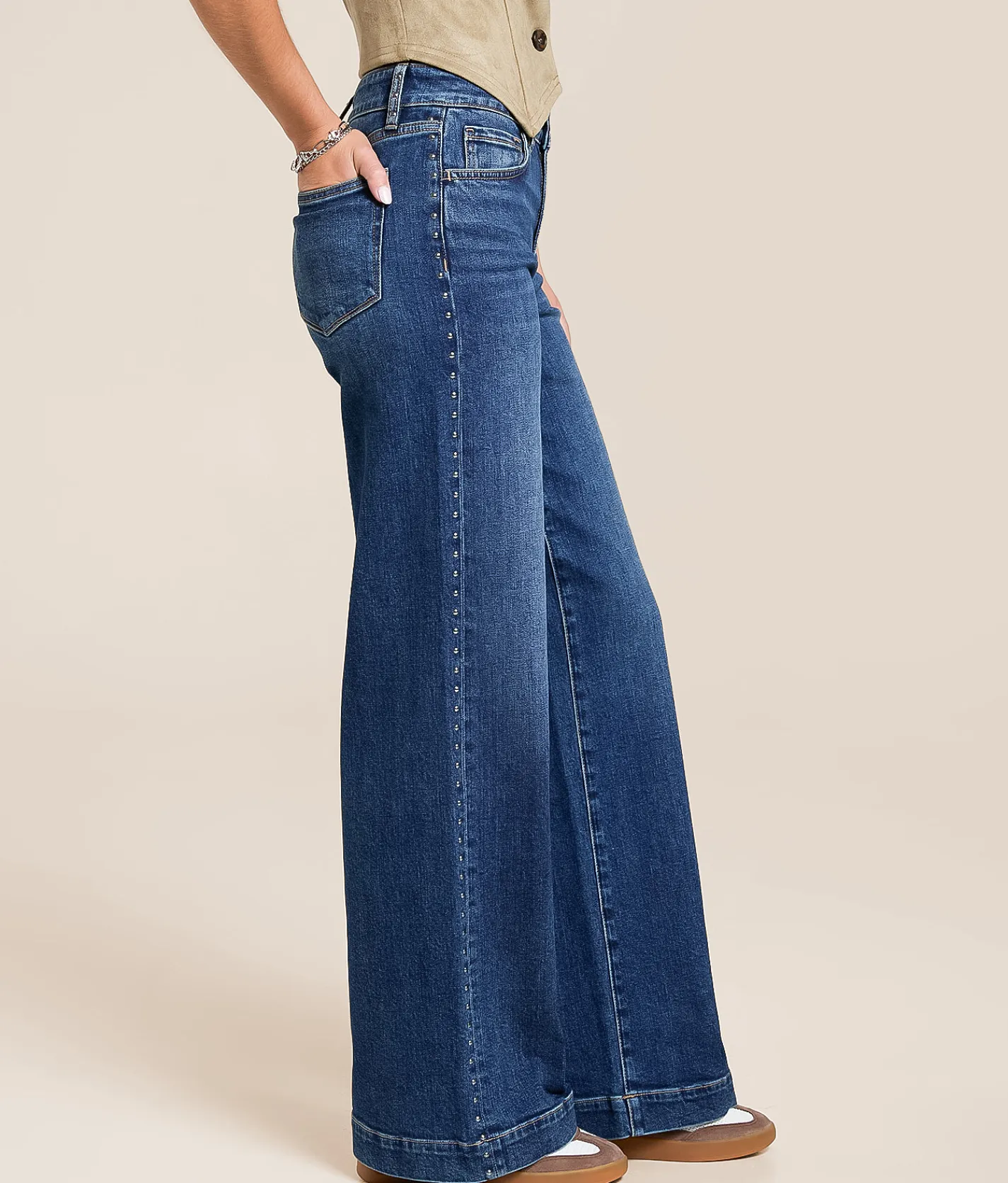 Jeans|Bottoms | VERVET by Flying Monkey Olivia Studded Wide Leg Stretch Jean Start Now