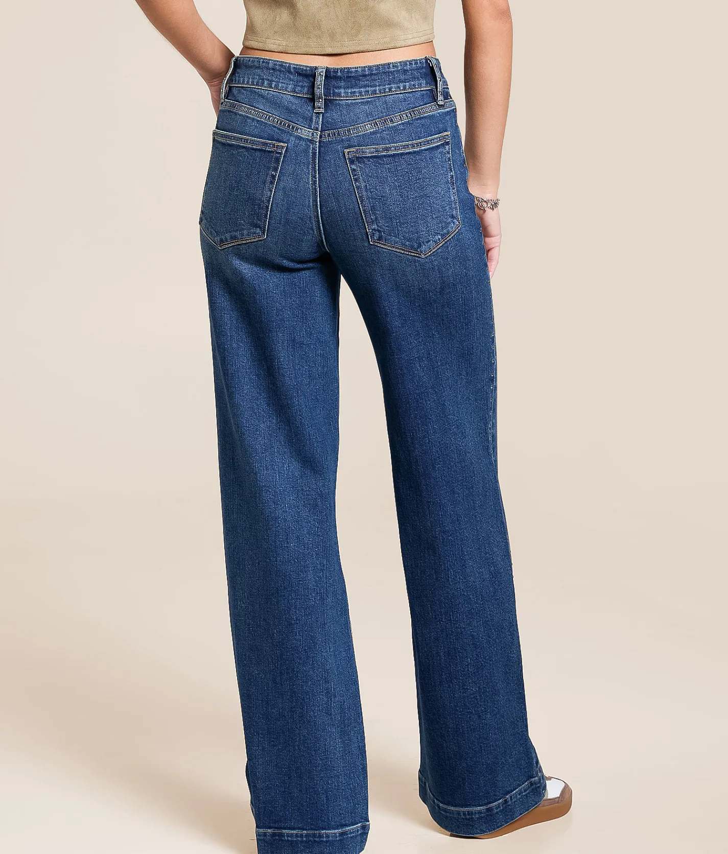 Jeans|Bottoms | VERVET by Flying Monkey Olivia Studded Wide Leg Stretch Jean Start Now