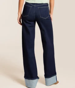 VERVET by Flying Monkey Olivia Wide Leg Stretch Cuffed Jean Brilliant Jewel Clearance