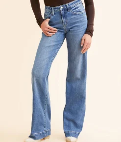 Jeans|Bottoms | VERVET by Flying Monkey Olivia Wide Leg Stretch Jean Beach Fuzz