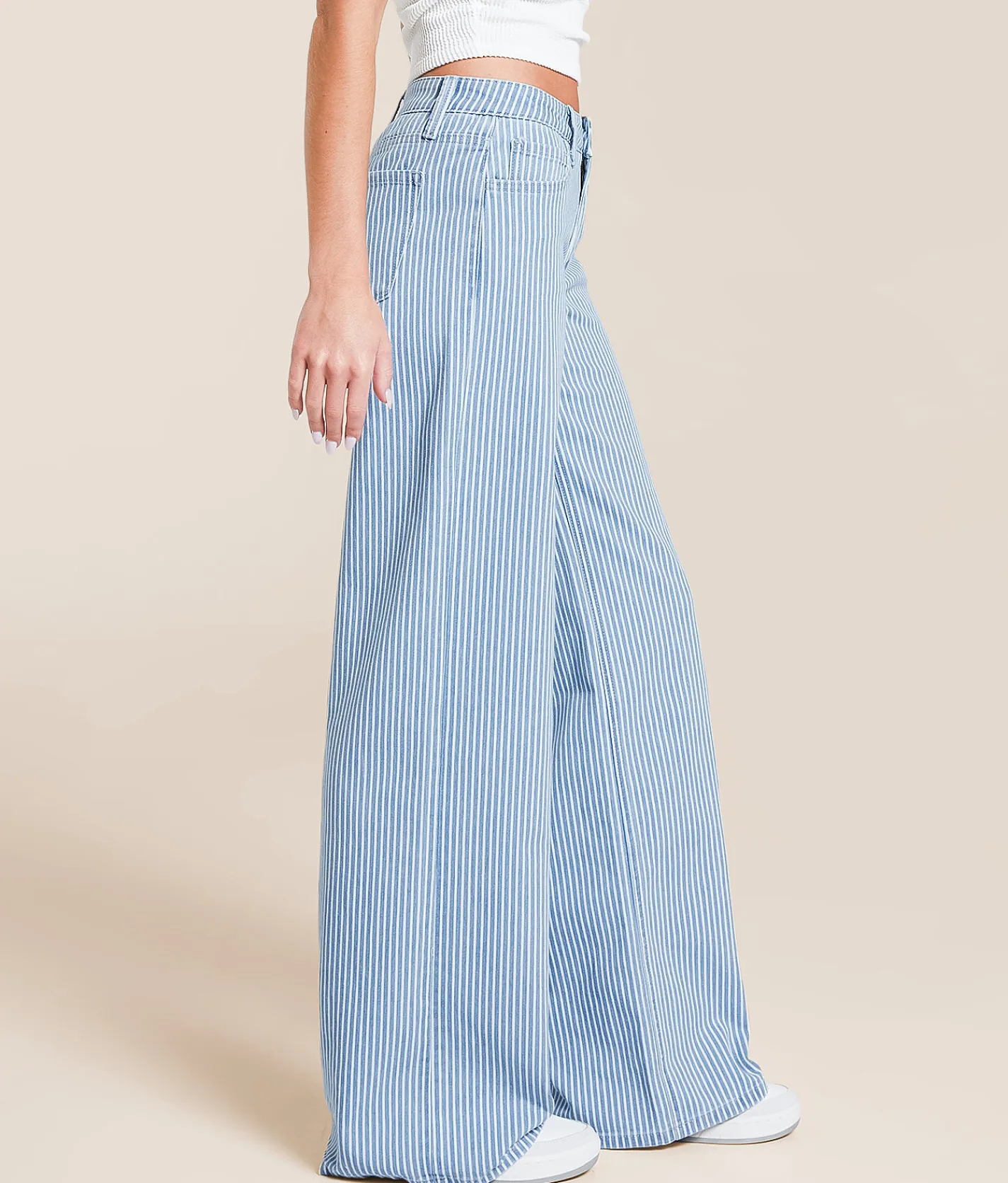 VERVET by Flying Monkey Olivia Wide Leg Striped Stretch Jean Ethereal Essence Sale