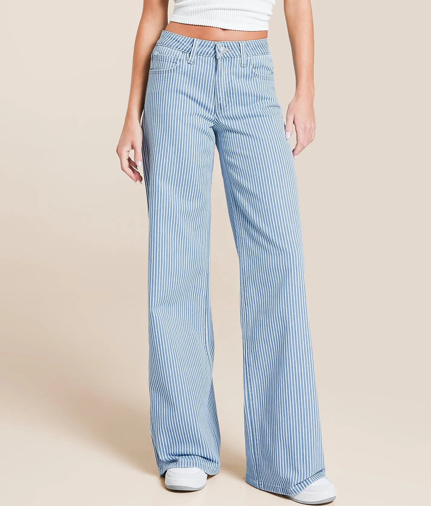VERVET by Flying Monkey Olivia Wide Leg Striped Stretch Jean Ethereal Essence Sale