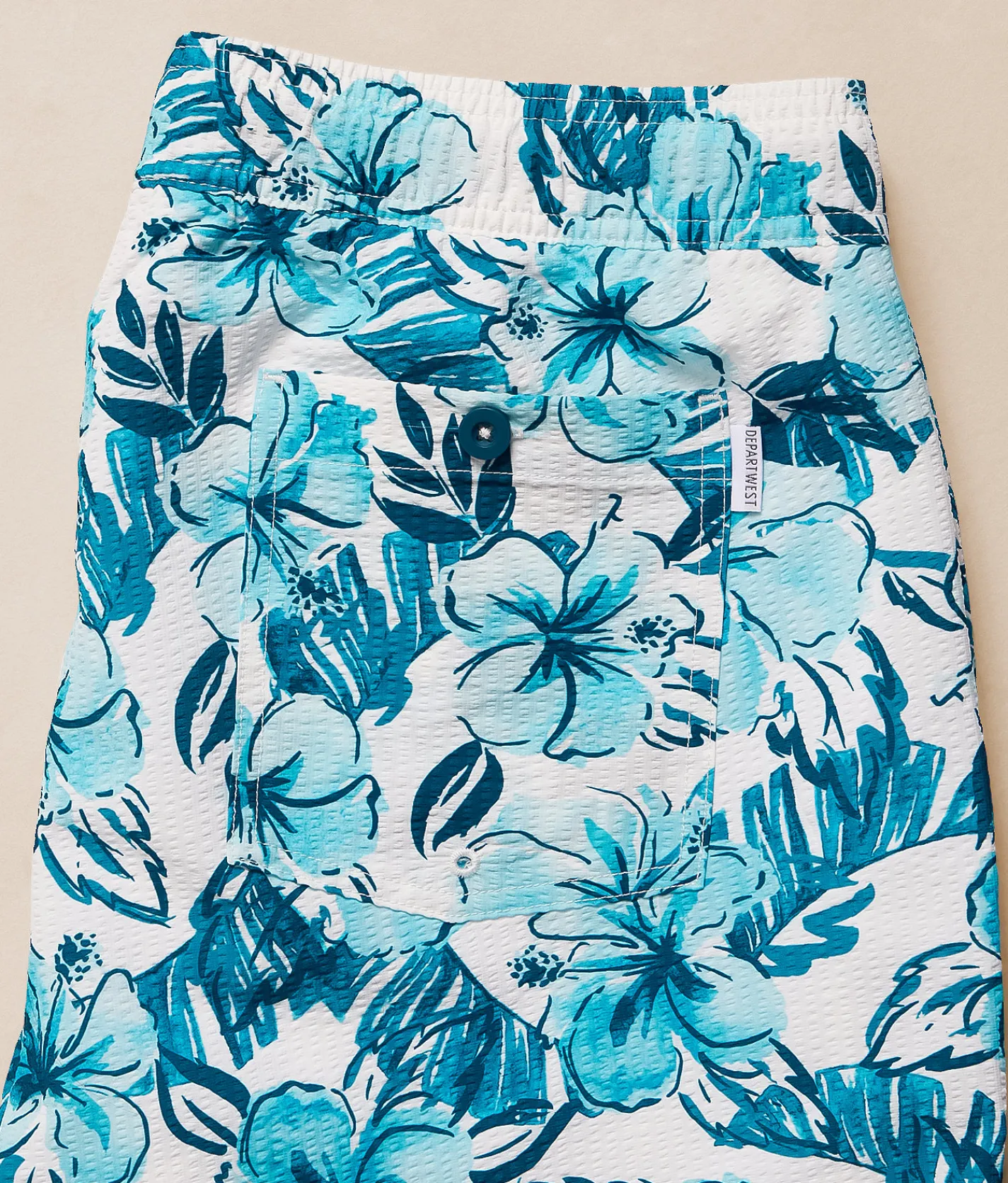 Departwest Omega Seersucker Swim Trunks White Blue Clearance