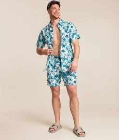 Departwest Omega Seersucker Swim Trunks White Blue Clearance