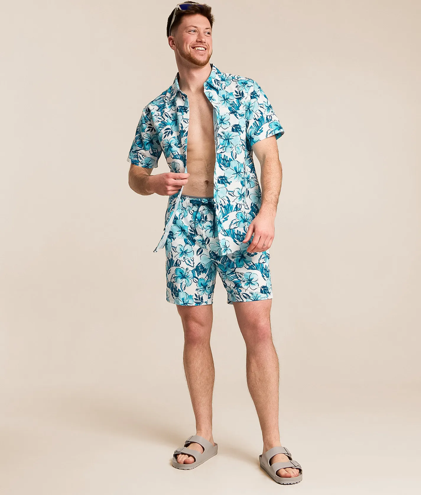 Departwest Omega Seersucker Swim Trunks White Blue Clearance