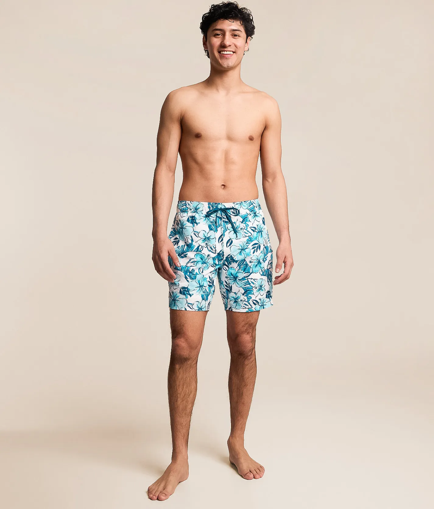 Departwest Omega Seersucker Swim Trunks White Blue Clearance