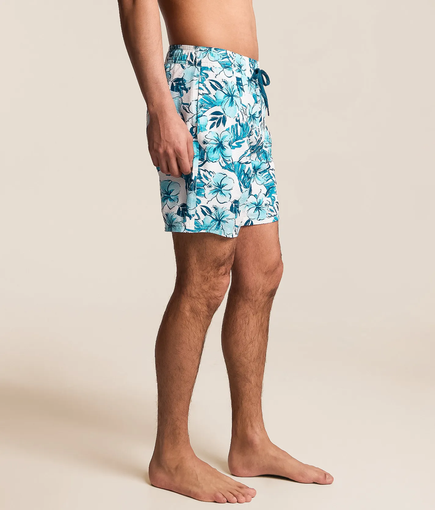 Departwest Omega Seersucker Swim Trunks White Blue Clearance
