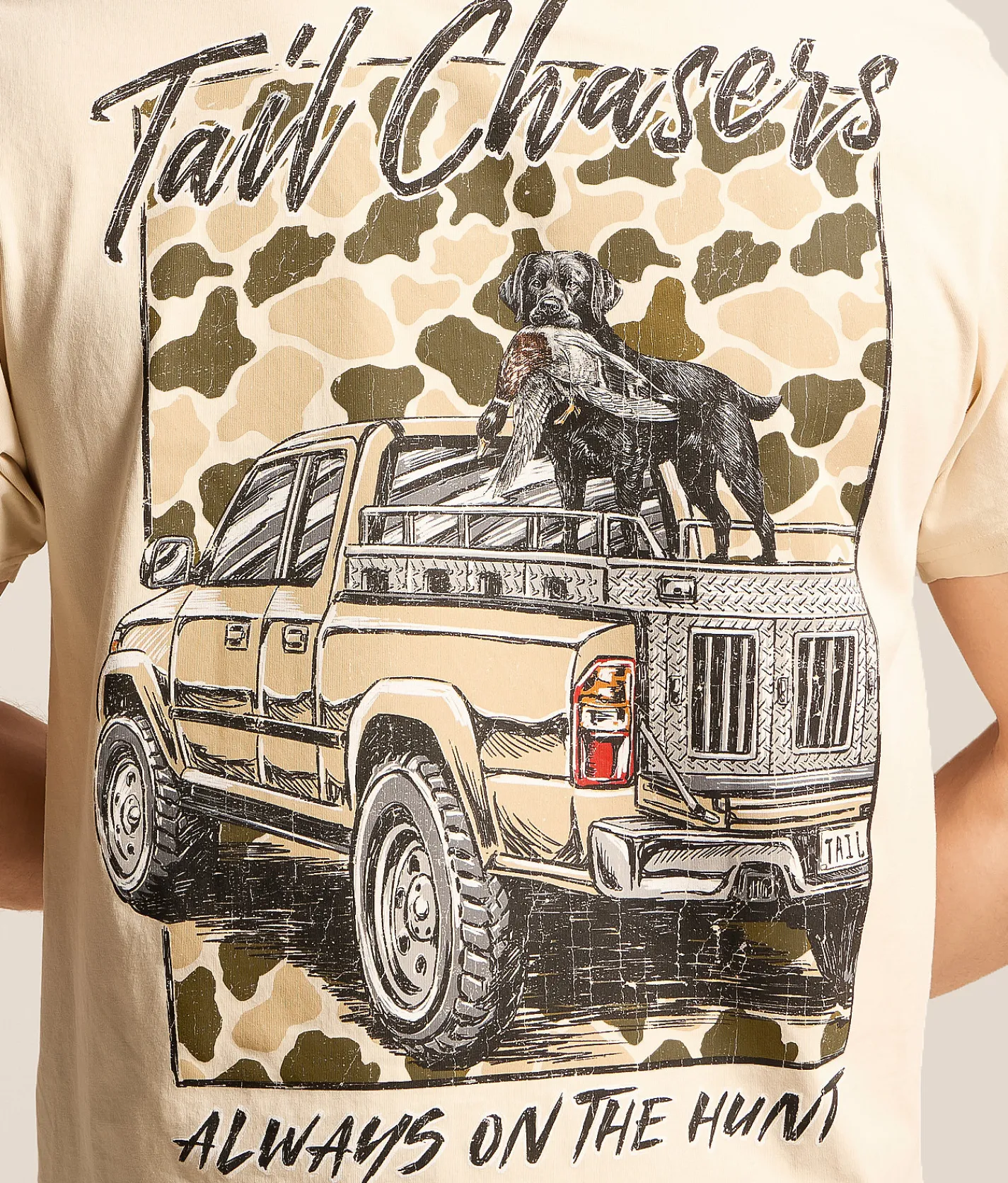 Tops|Graphic T-Shirts | Tail Chasers Club On The Hunt T-Shirt Moonbeam Pigment Dye