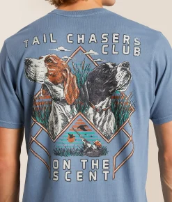 Tops|Graphic T-Shirts | Tail Chasers Club On The Scent T-Shirt Blue Jean Pigment Dye