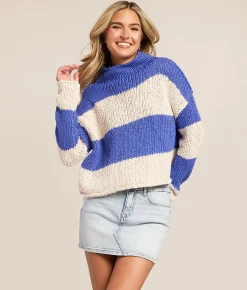 Tops | Free People Opal Rugby Striped Sweater Cobalt Combo