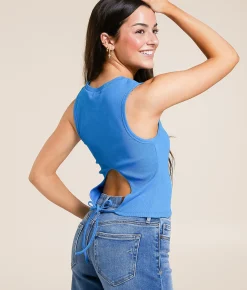 Tops | FITZ + EDDI Open Back Tie Cropped Tank Top Ibiza Blue