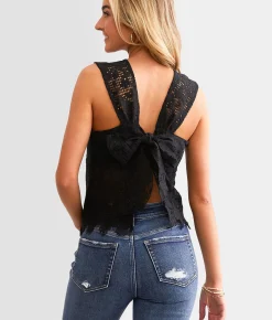 Daytrip Open Back Tie Lace Tank Top Hibiscus Discount