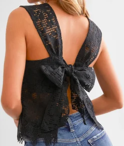 Daytrip Open Back Tie Lace Tank Top Hibiscus Discount