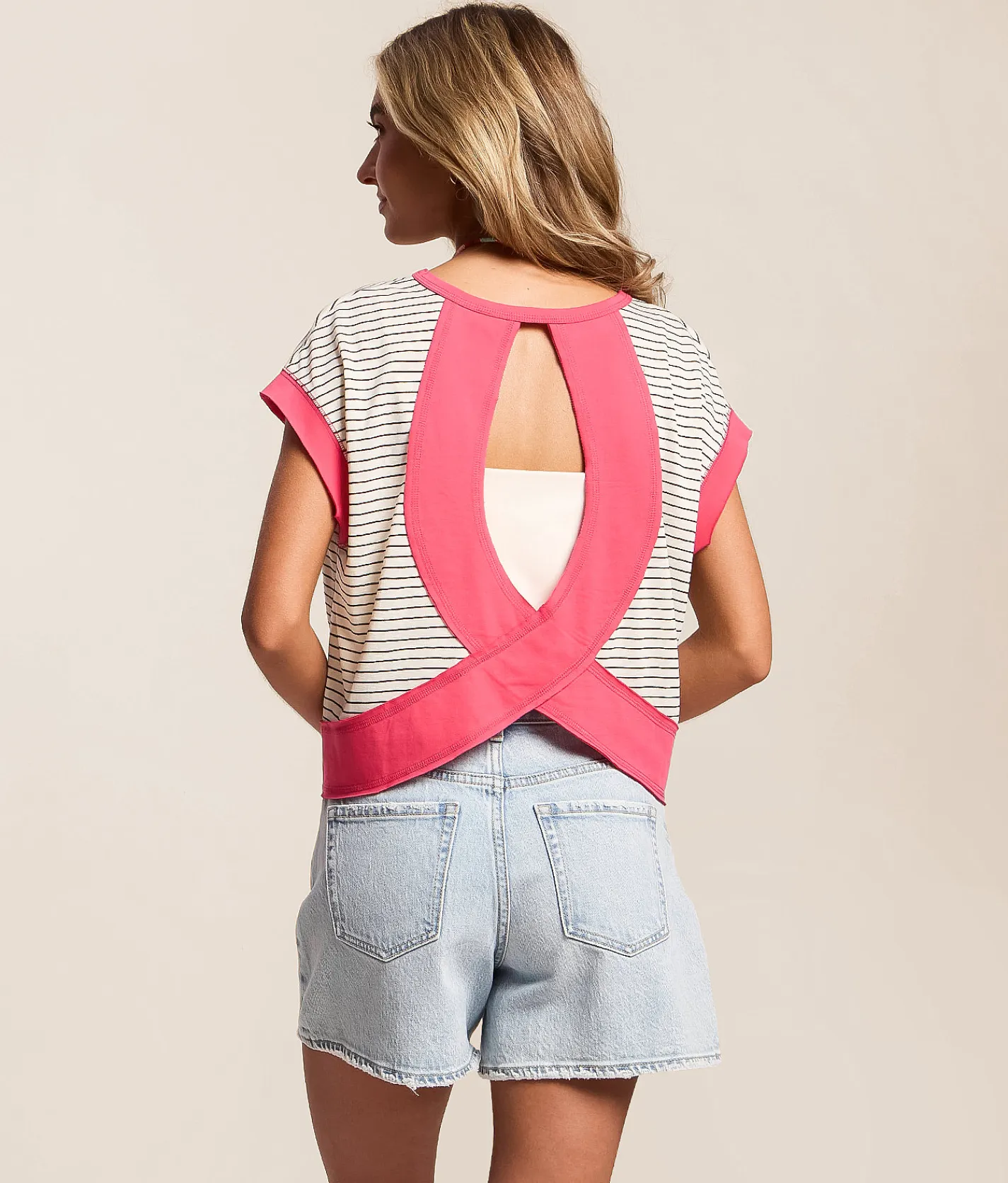 FITZ + EDDI Open Back Top White Black Stripe Hot