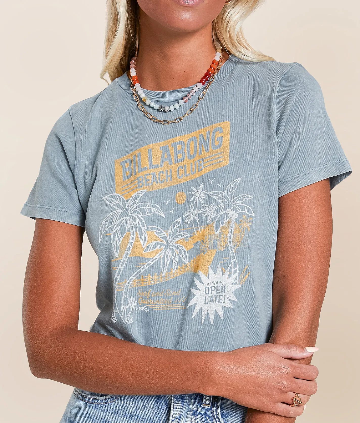Tops | Billabong Open Late Cropped T-Shirt Blue Shadow
