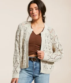 Willow & Root Open Stitch Cardigan Sweater Taupe Clearance