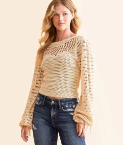 Tops | LE LIS Open Stitch Cropped Sweater Natural