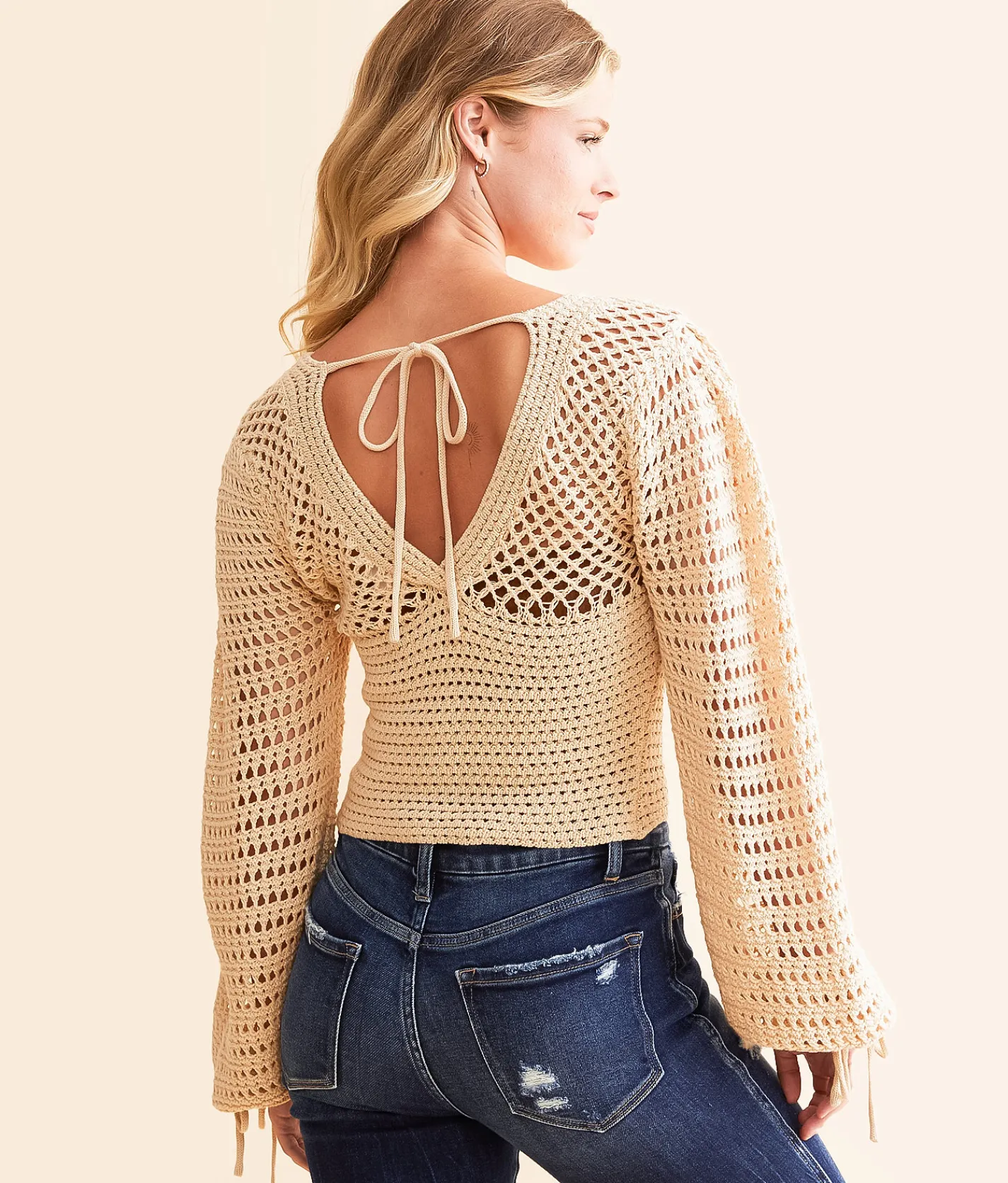 Tops | LE LIS Open Stitch Cropped Sweater Natural