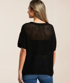 Tops | Hyfve Open Stitch Henley Sweater Black