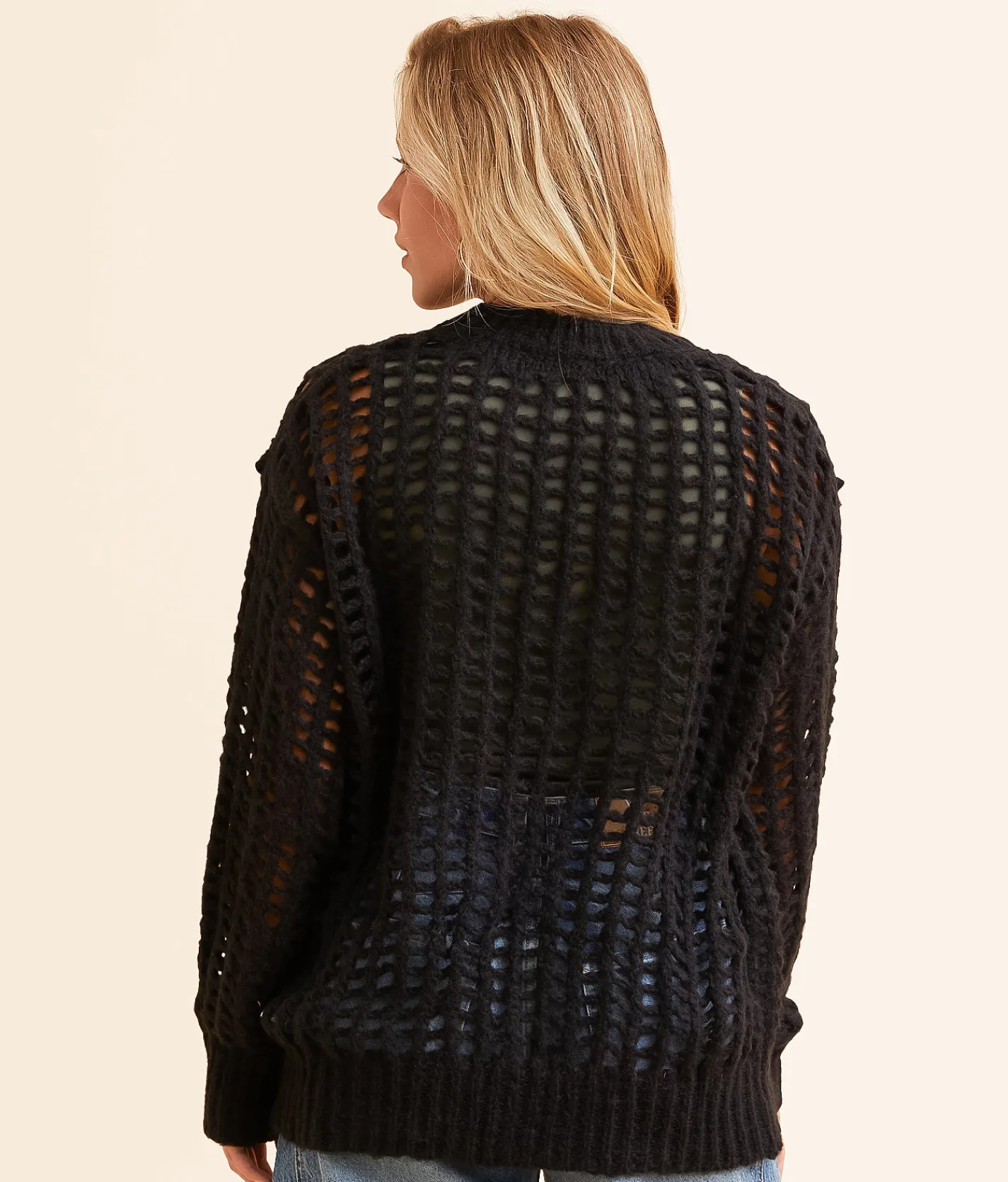 Tops | Double Zero Open Stitch Sweater Black