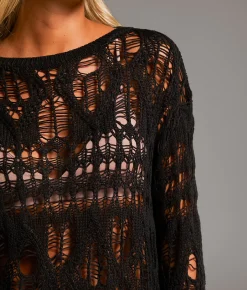 Tops | BKE Open Stitch Sweater Black