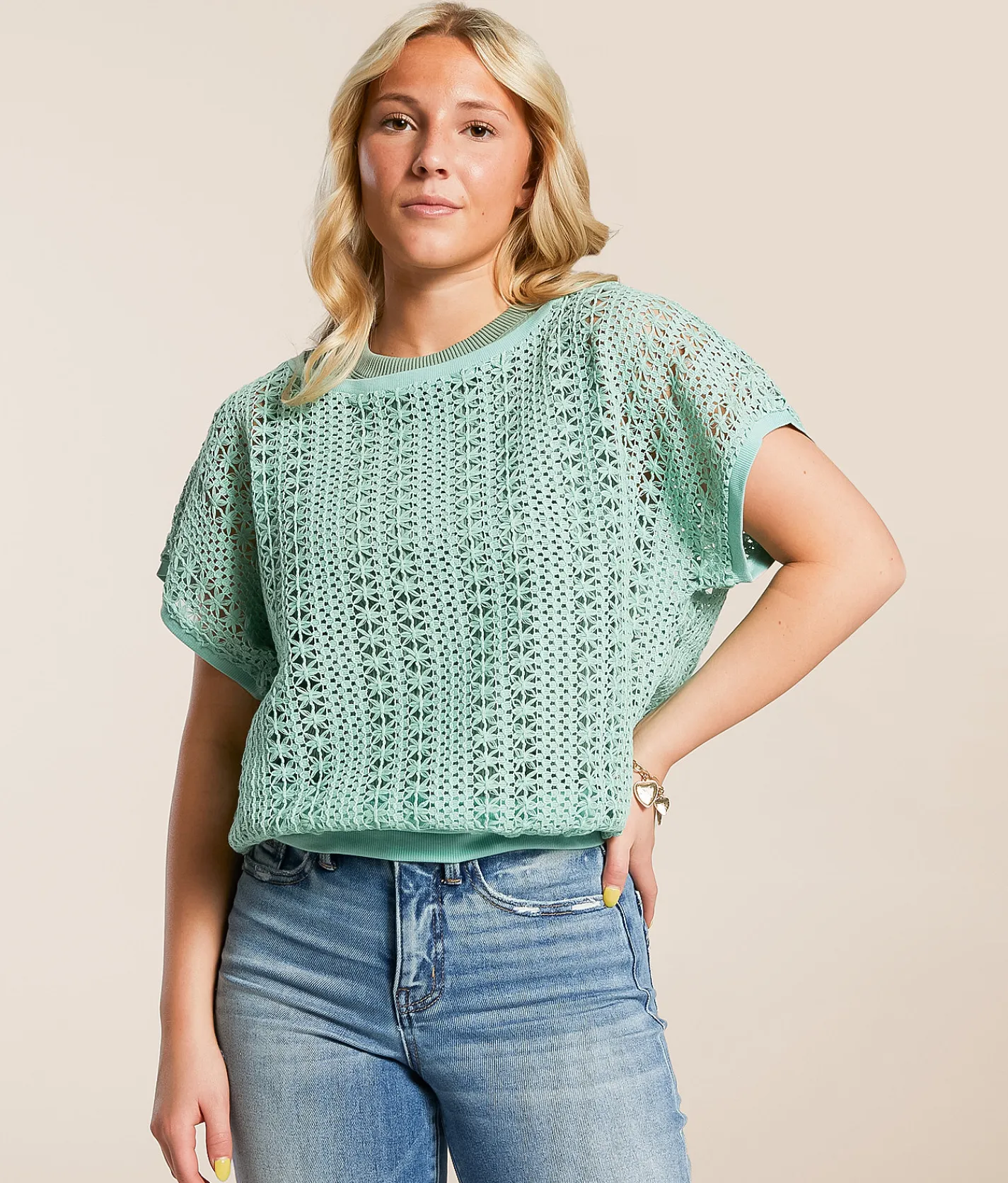 Daytrip Open Stitch Top Mint Outlet