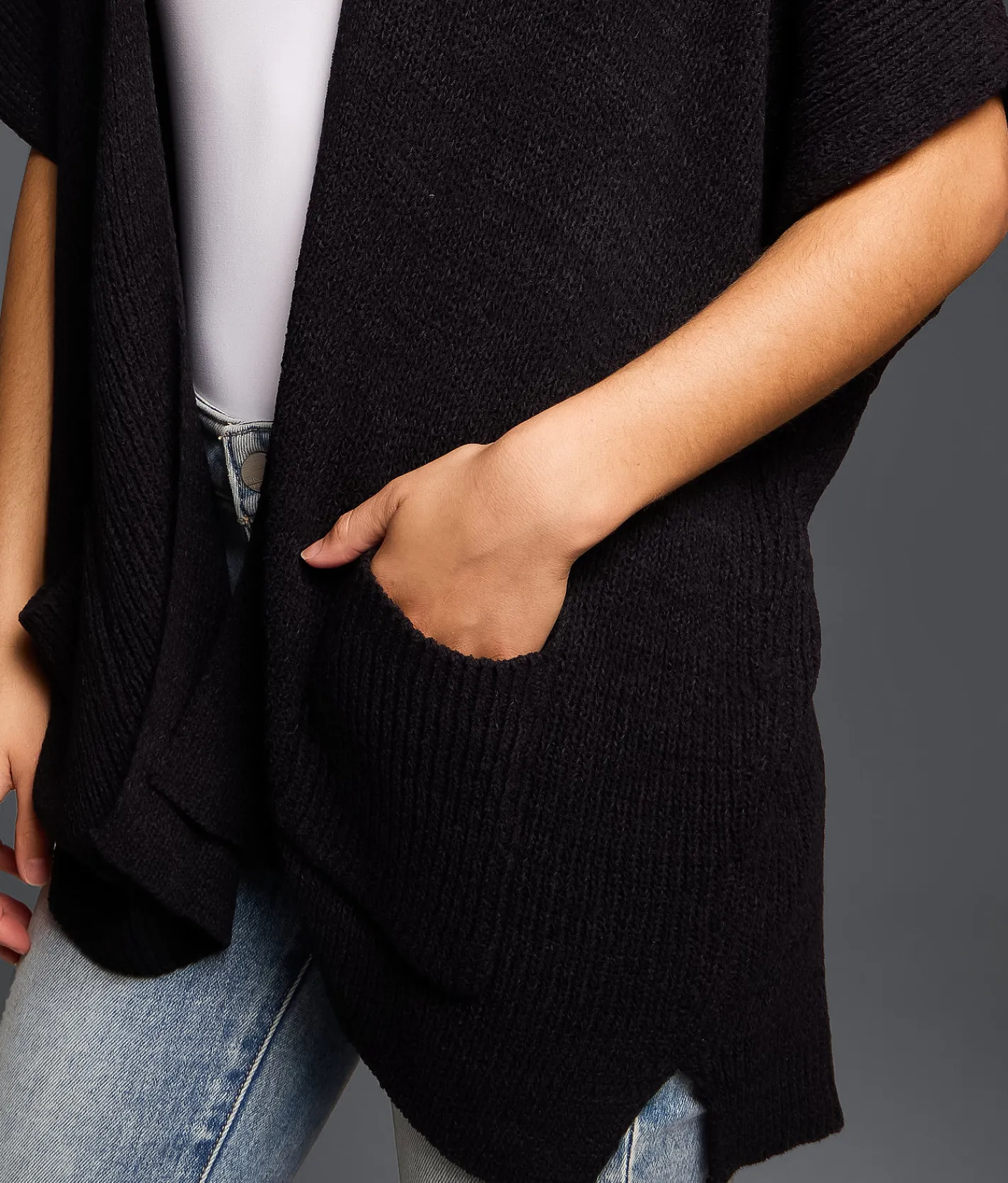 Tops | Buckle Black Open Weave Cardigan Sweater Black