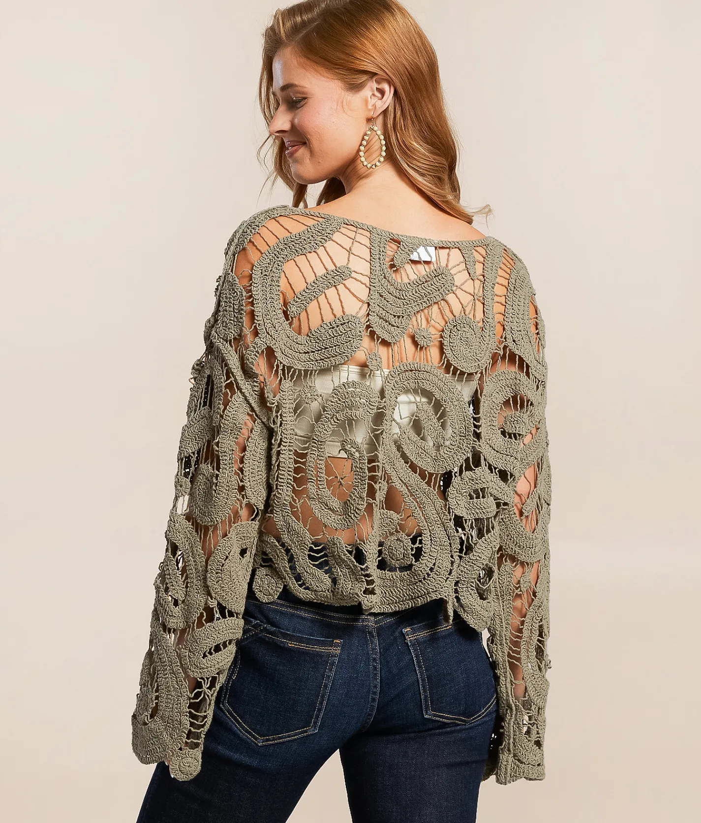 Willow & Root Open Weave Scalloped Sweater Cream Best