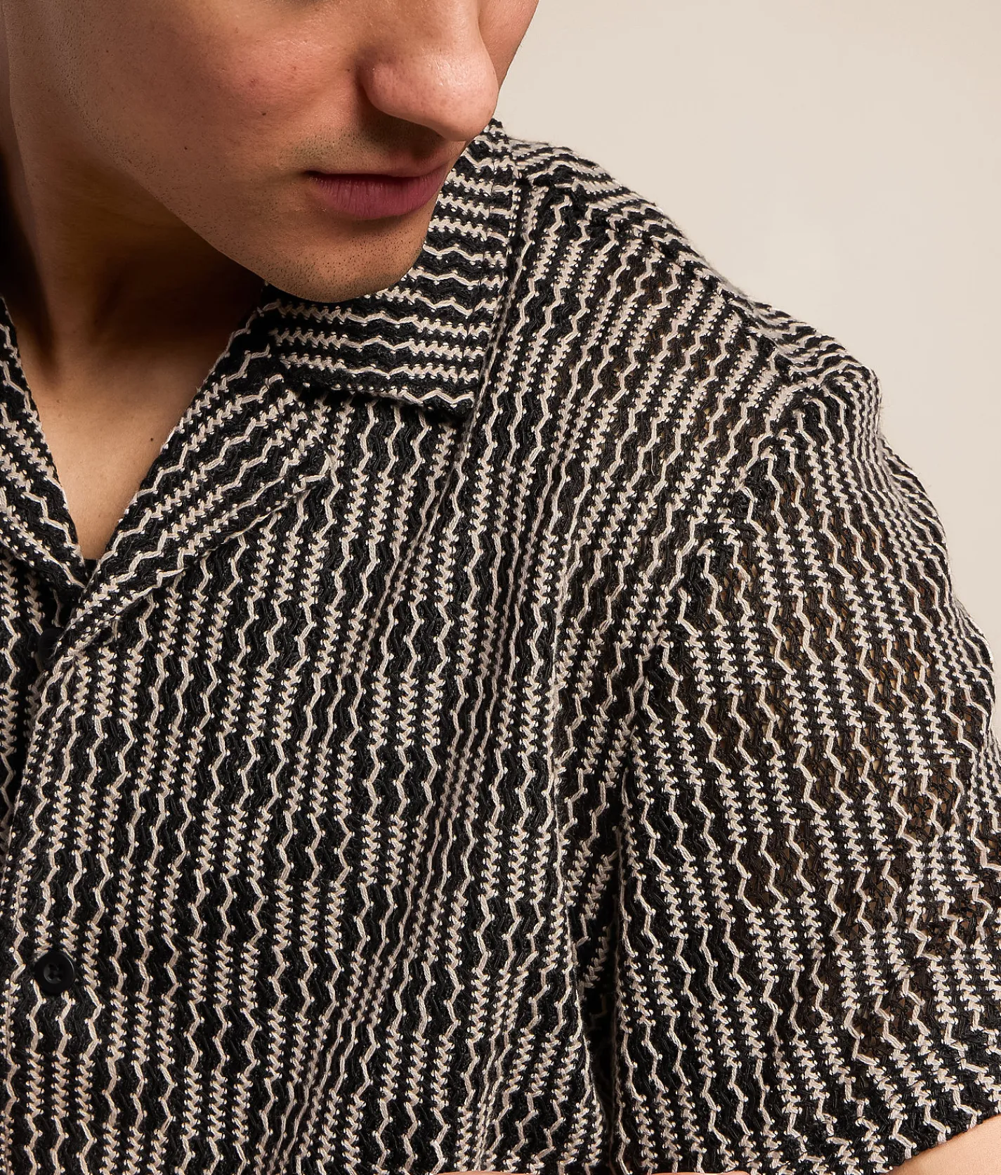 Tops | Nova Industries Open Weave Shirt Black Cream