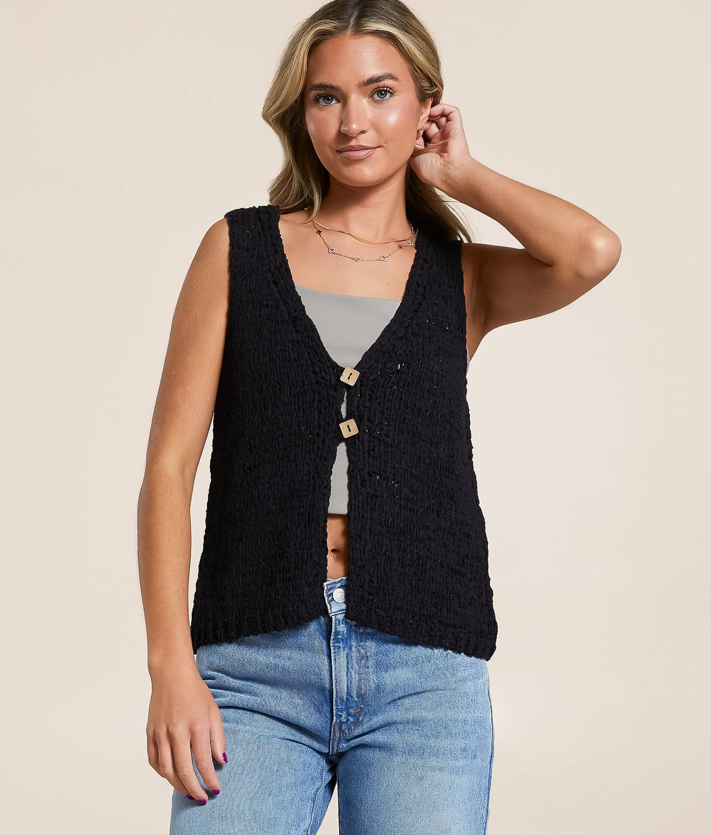 Blu Pepper Open Weave Tank Top Black Discount
