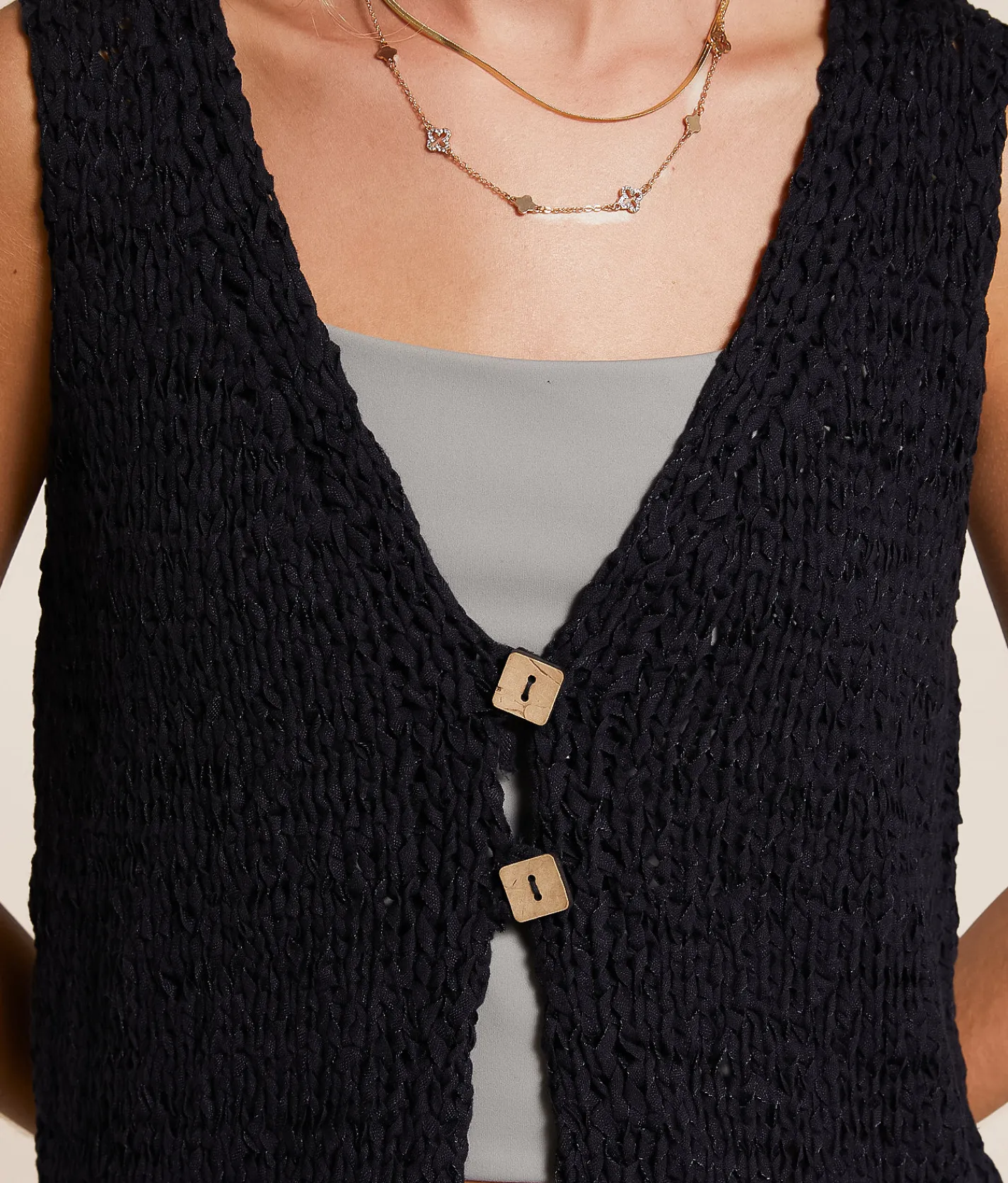 Blu Pepper Open Weave Tank Top Black Discount