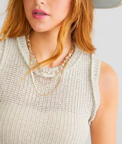 BKE Open Weave Tank Top Sea Spray Online