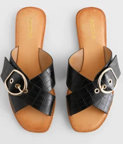 Shoes | Soda Oregans Buckle Sandal Croco Black
