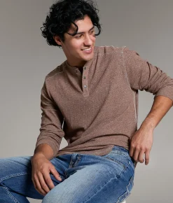 Tops | BKE Ottoman Snap Henley Brunette