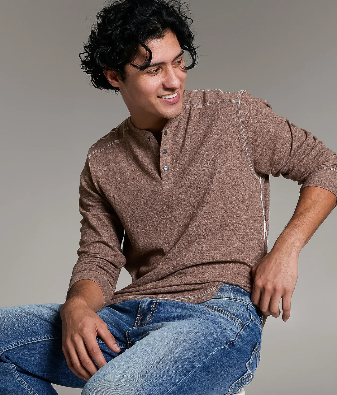 Tops | BKE Ottoman Snap Henley Brunette