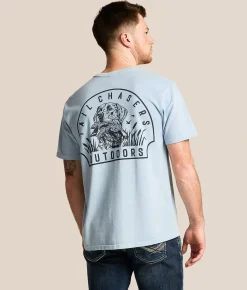 Tops|Graphic T-Shirts | Tail Chasers Club Outdoor Hunt T-Shirt Chambray Pigment Dye